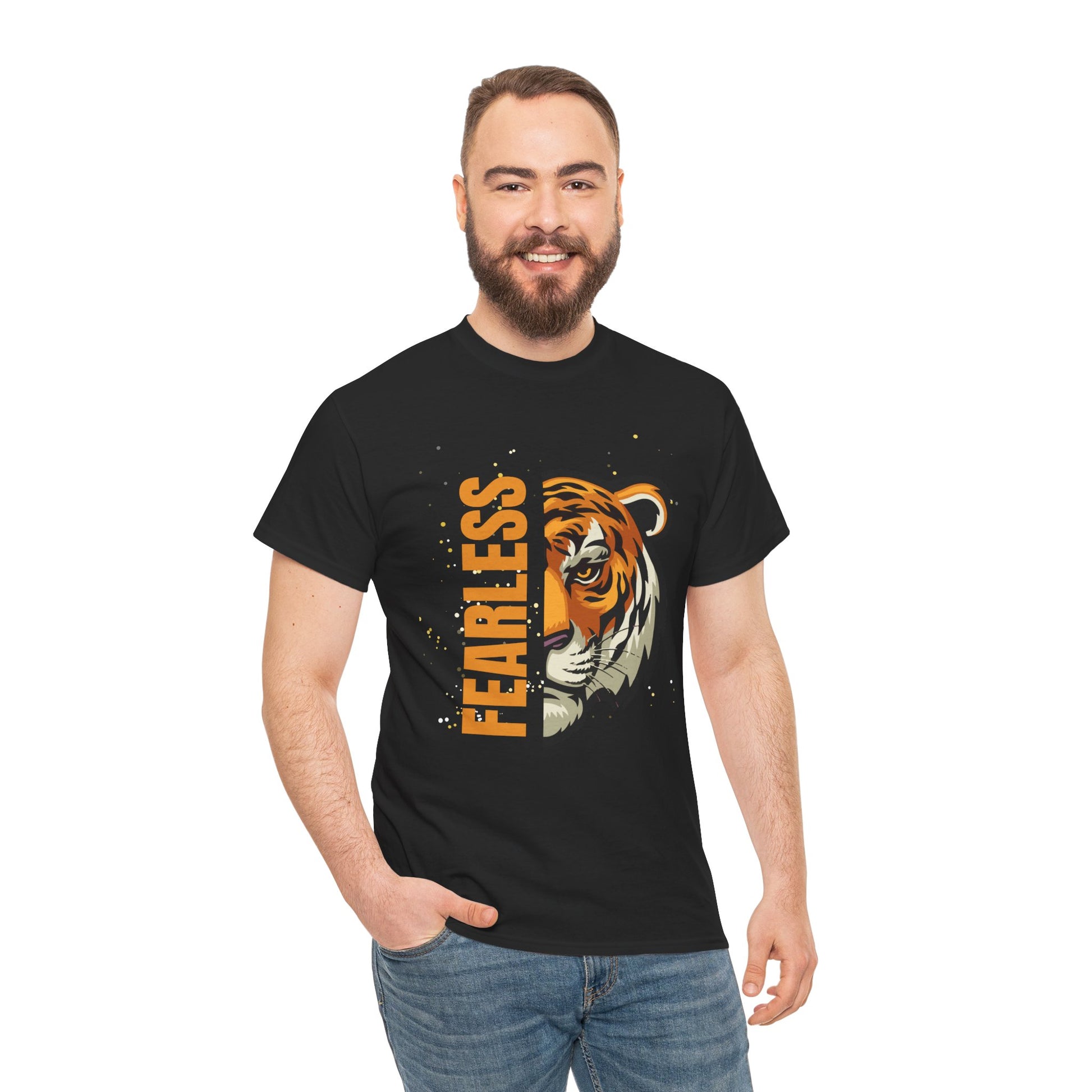 Fearless Tiger Unisex Tee – Inspirational Heavy Cotton T-Shirt - Wolf Aura Co