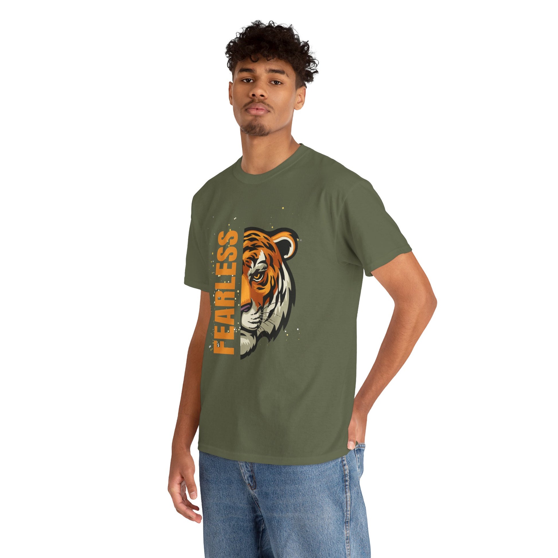 Fearless Tiger Unisex Tee – Inspirational Heavy Cotton T-Shirt - Wolf Aura Co