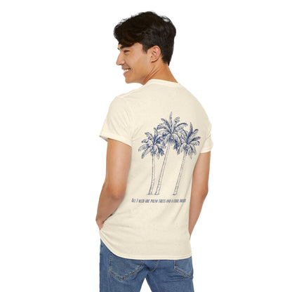 Palm Tree Print Cotton T-Shirt – Casual Summer Tee, Beachwear, Tropical Graphic Shirt, Everyday Comfort - Wolf Aura Co