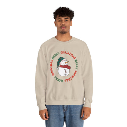Christmas Snowman Crewneck Sweatshirt — "Merry Christmas" Circle Design