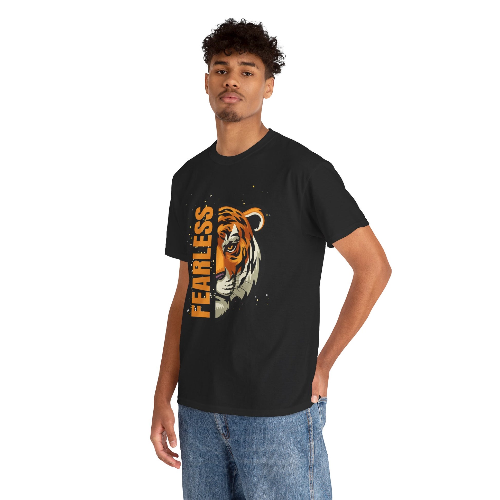 Fearless Tiger Unisex Tee – Inspirational Heavy Cotton T-Shirt - Wolf Aura Co