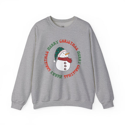 Christmas Snowman Crewneck Sweatshirt — "Merry Christmas" Circle Design