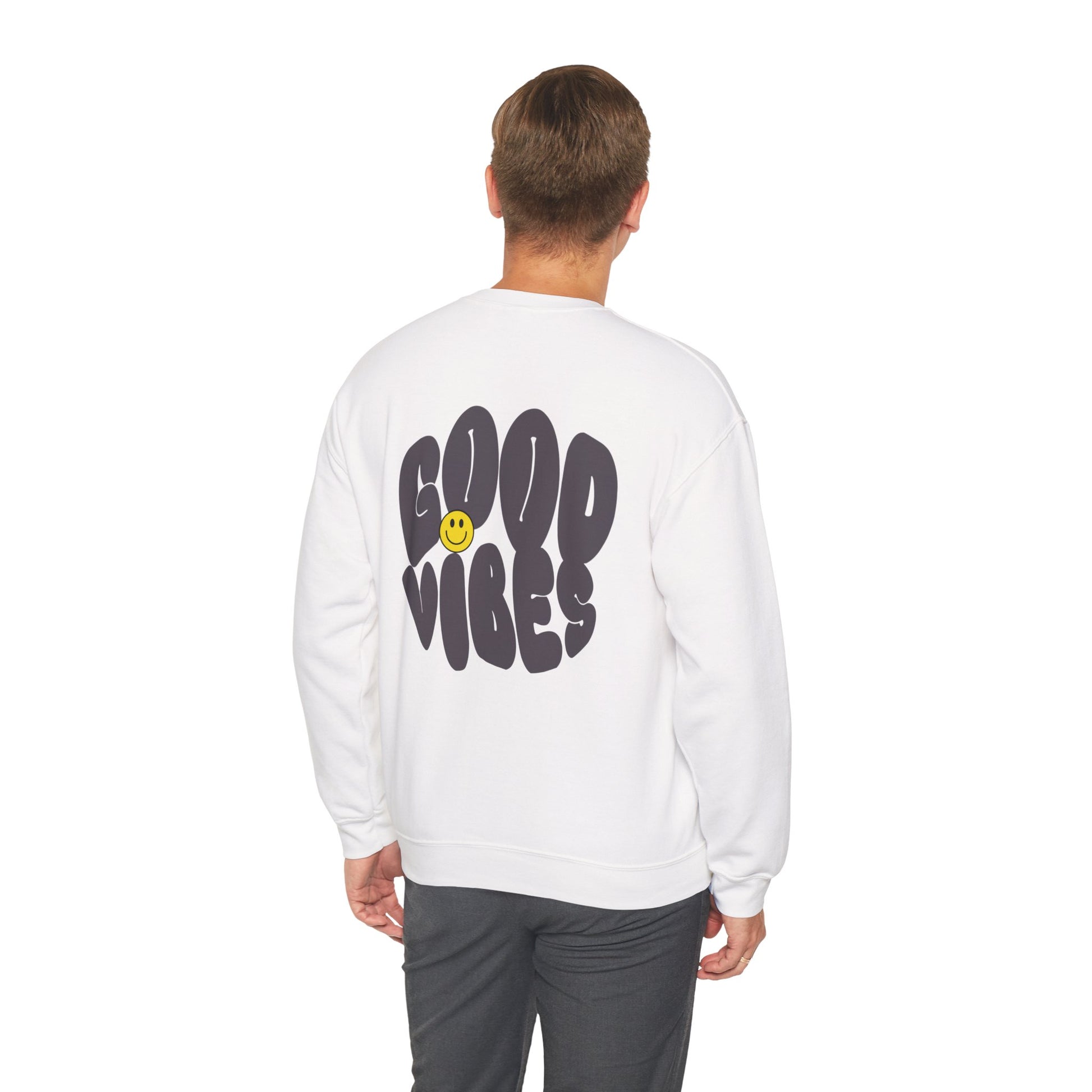 Unisex Good Vibes Sweatshirt – Smiley Face Pullover Sweatshirt - Wolf Aura Co