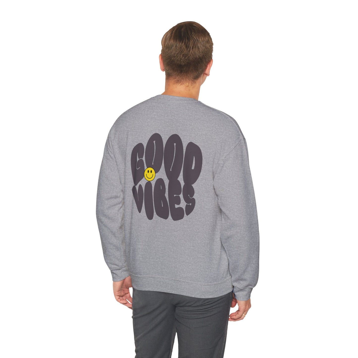 Unisex Good Vibes Sweatshirt – Smiley Face Pullover Sweatshirt - Wolf Aura Co