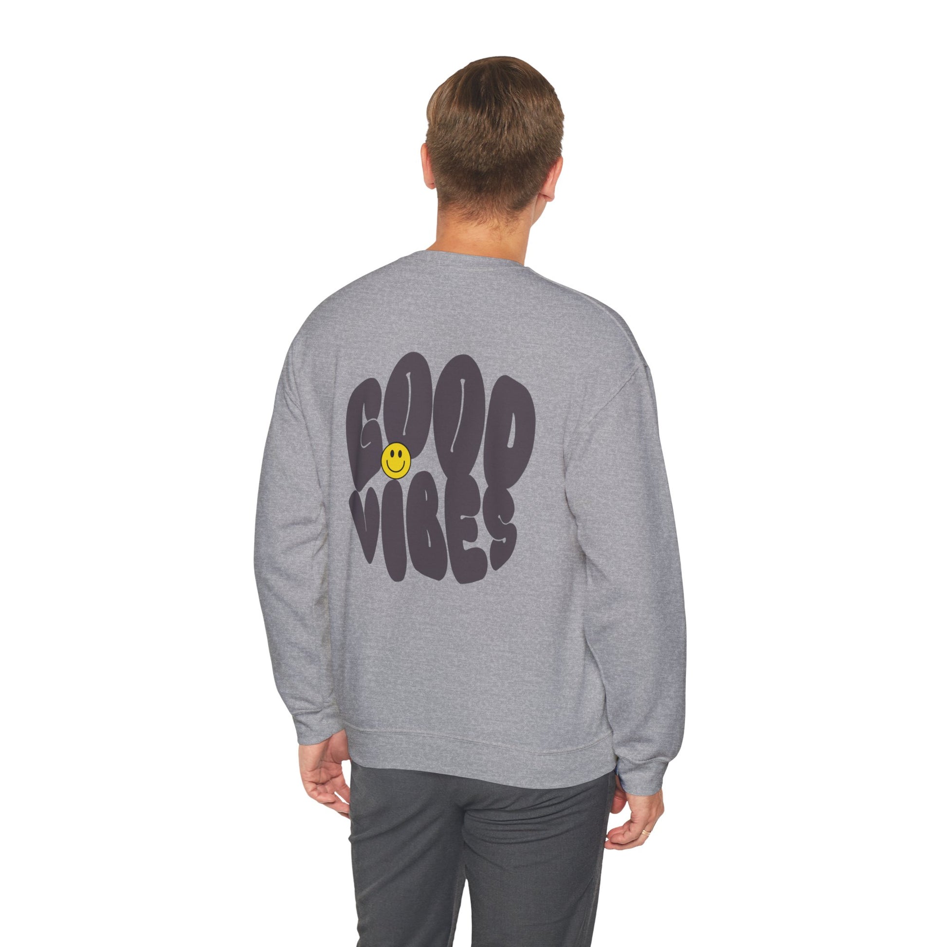 Unisex Good Vibes Sweatshirt – Smiley Face Pullover Sweatshirt - Wolf Aura Co