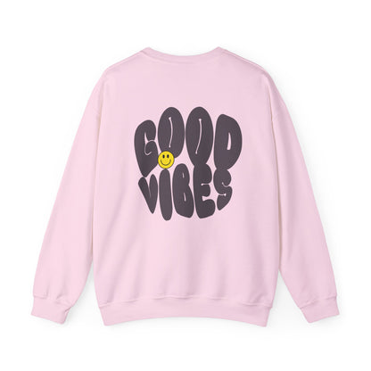 Unisex Good Vibes Sweatshirt – Smiley Face Pullover Sweatshirt - Wolf Aura Co