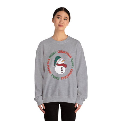 Christmas Snowman Crewneck Sweatshirt — "Merry Christmas" Circle Design