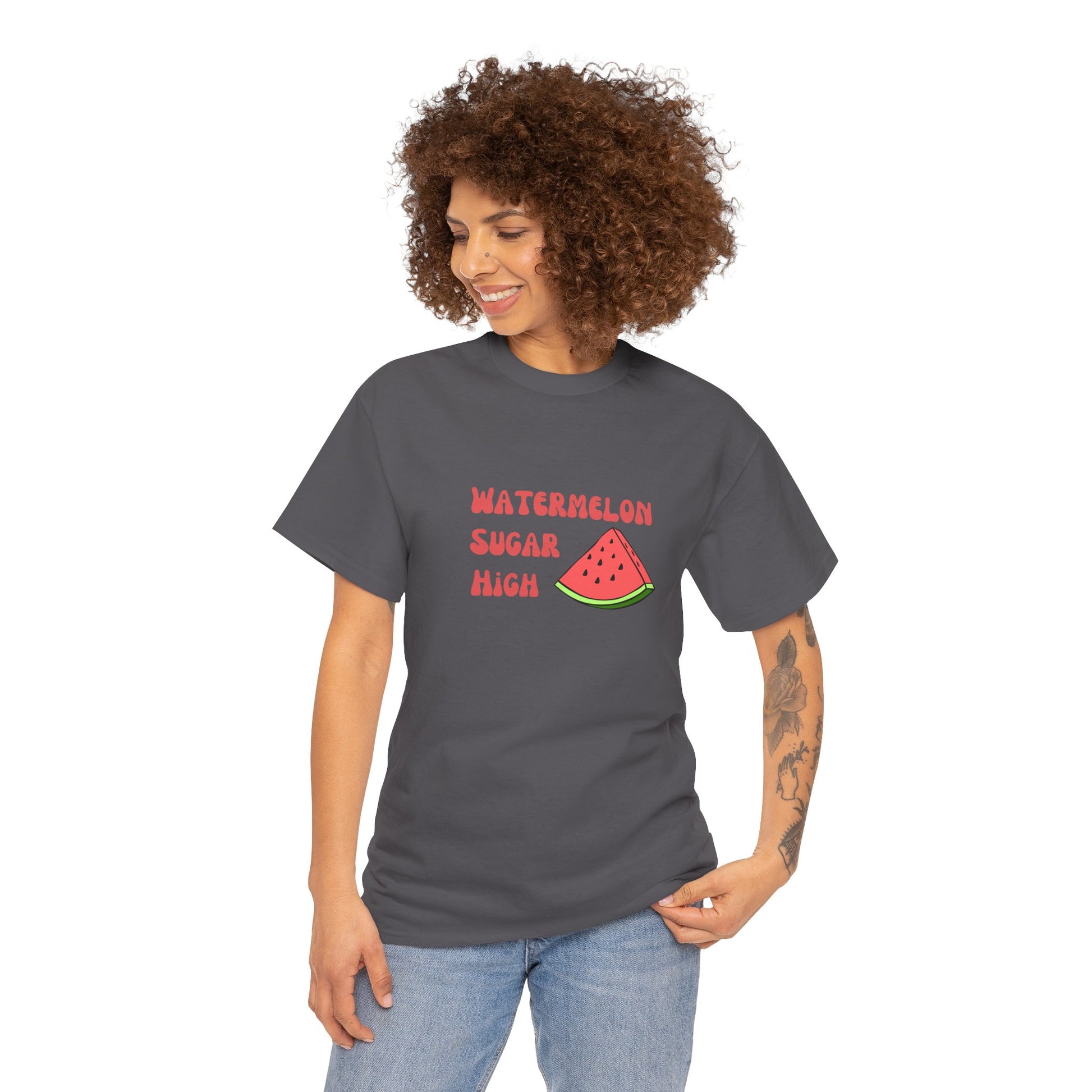 Watermelon Print Cotton T-Shirt | Cute Summer Tee, Fruit Graphic Shirt, Casual Everyday Wear - Wolf Aura Co