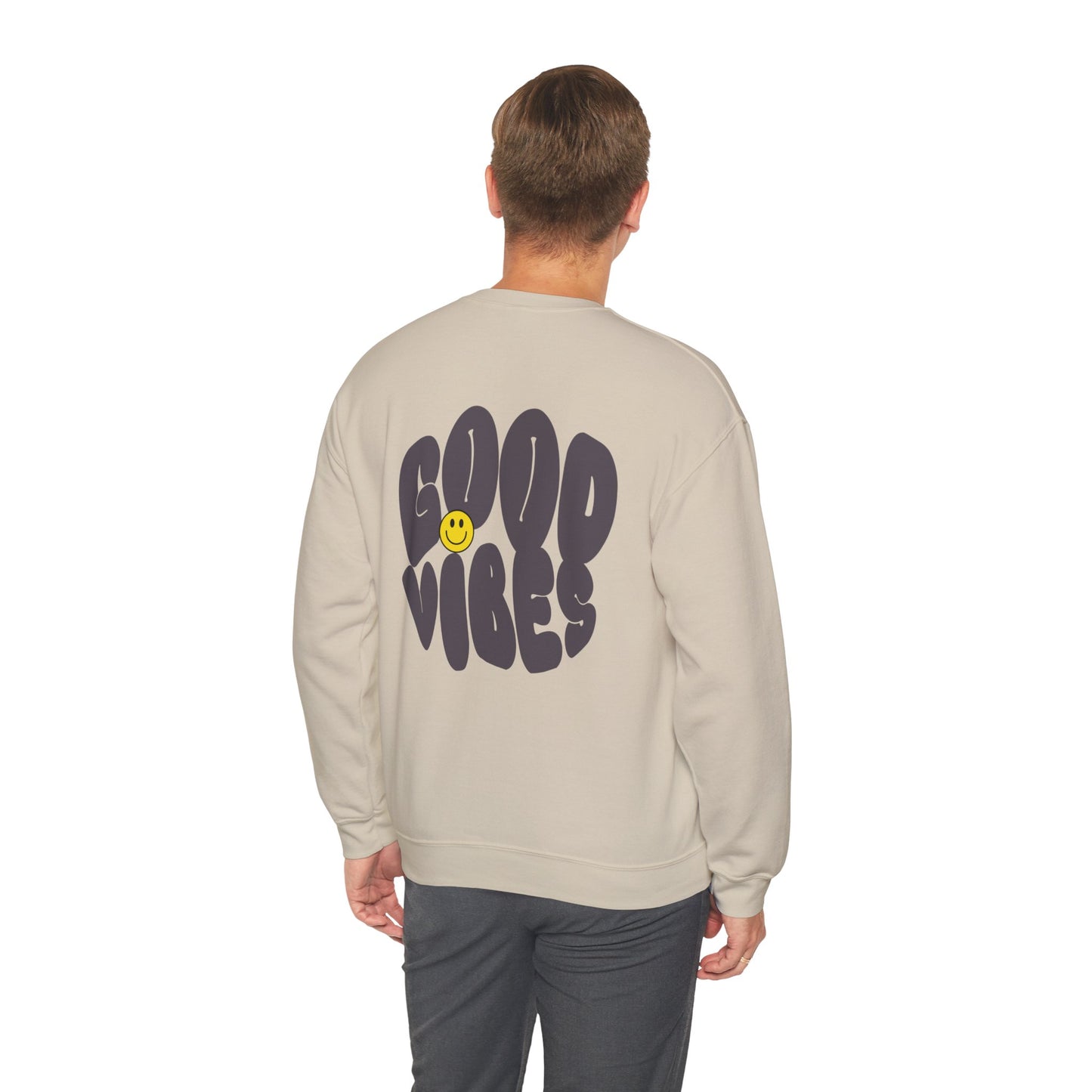 Unisex Good Vibes Sweatshirt – Smiley Face Pullover Sweatshirt - Wolf Aura Co