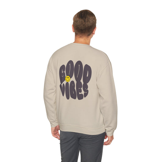 Unisex Good Vibes Sweatshirt – Smiley Face Pullover Sweatshirt - Wolf Aura Co