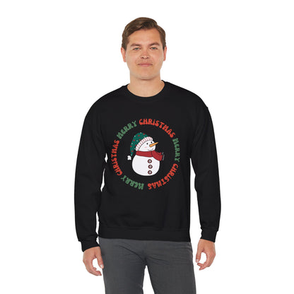 Christmas Snowman Crewneck Sweatshirt — "Merry Christmas" Circle Design