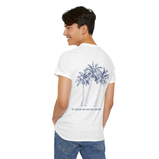Palm Tree Print Cotton T-Shirt – Casual Summer Tee, Beachwear, Tropical Graphic Shirt, Everyday Comfort - Wolf Aura Co