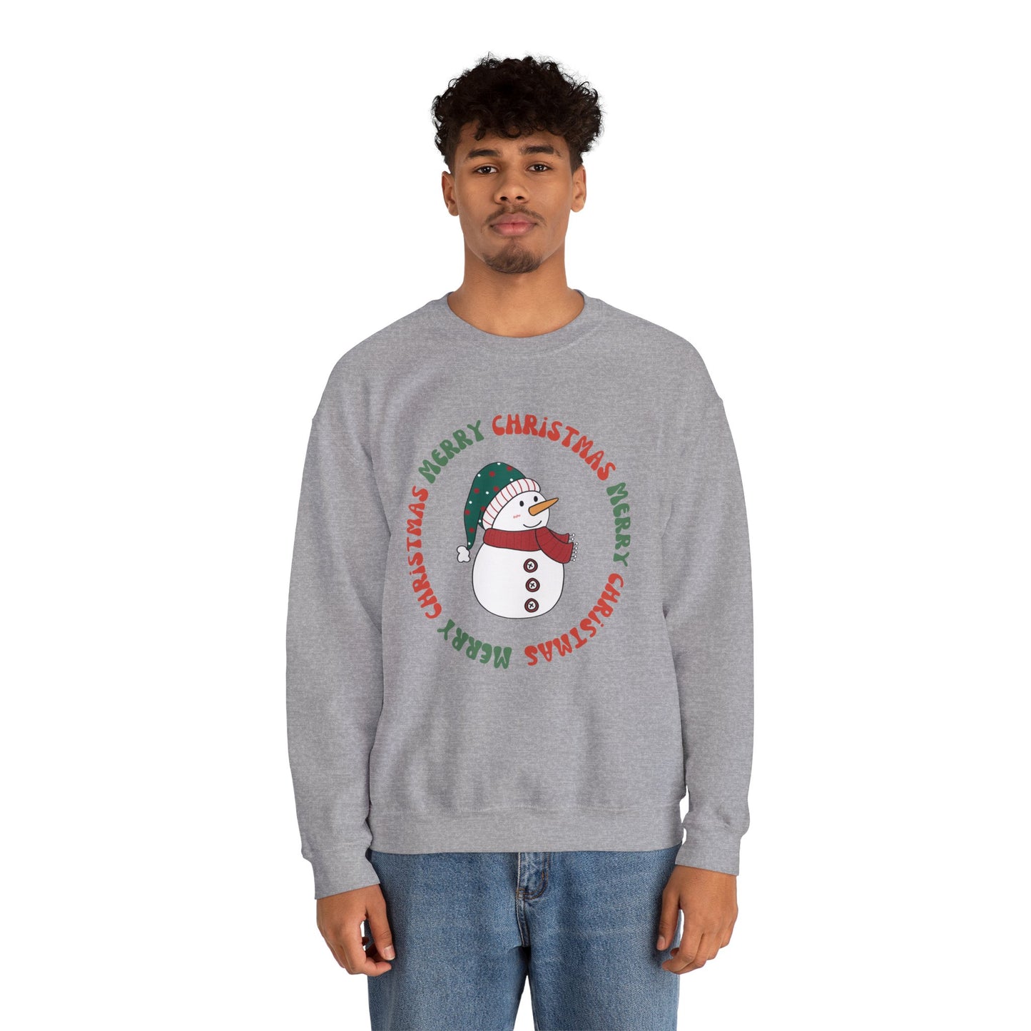 Christmas Snowman Crewneck Sweatshirt — "Merry Christmas" Circle Design