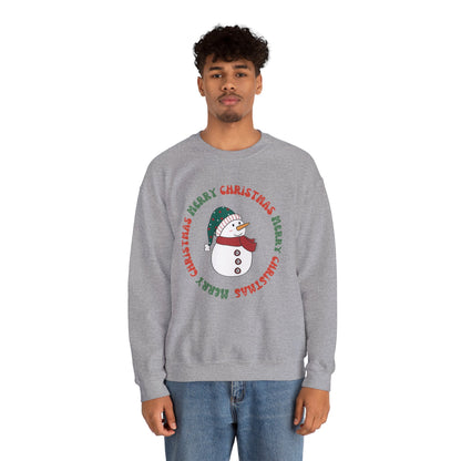 Christmas Snowman Crewneck Sweatshirt — "Merry Christmas" Circle Design