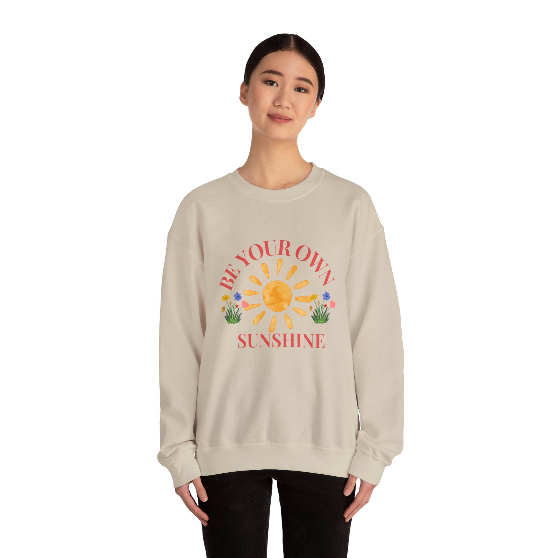Be Your Own Sunshine Crewneck Sweatshirt – Cozy Graphic Pullover, Positive Vibes Apparel, Gift for Loved Ones - Wolf Aura Co