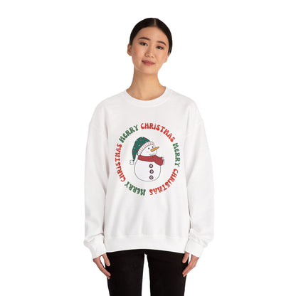 Christmas Snowman Crewneck Sweatshirt — "Merry Christmas" Circle Design
