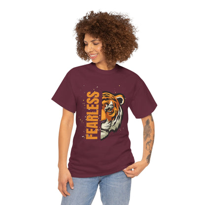 Fearless Tiger Unisex Tee – Inspirational Heavy Cotton T-Shirt - Wolf Aura Co
