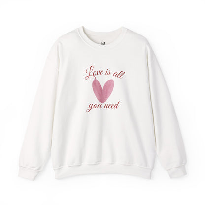 Love Is All You Need Crewneck Sweatshirt – Pink Heart Valentine Pullover | Cozy Unisex Comfort