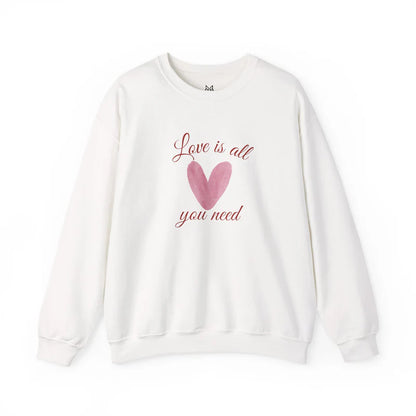 Love Is All You Need Crewneck Sweatshirt – Pink Heart Valentine Pullover | Cozy Unisex Comfort