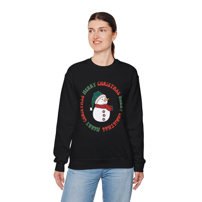 Christmas Snowman Crewneck Sweatshirt — "Merry Christmas" Circle Design