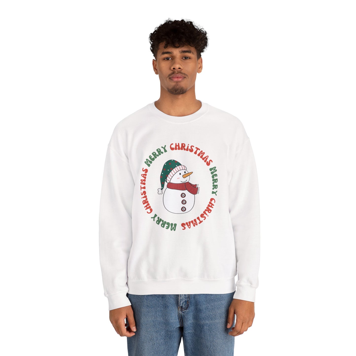Christmas Snowman Crewneck Sweatshirt — "Merry Christmas" Circle Design