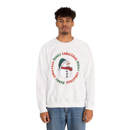 Christmas Snowman Crewneck Sweatshirt — "Merry Christmas" Circle Design