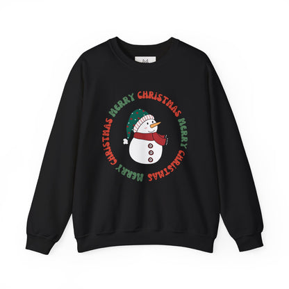 Christmas Snowman Crewneck Sweatshirt — "Merry Christmas" Circle Design