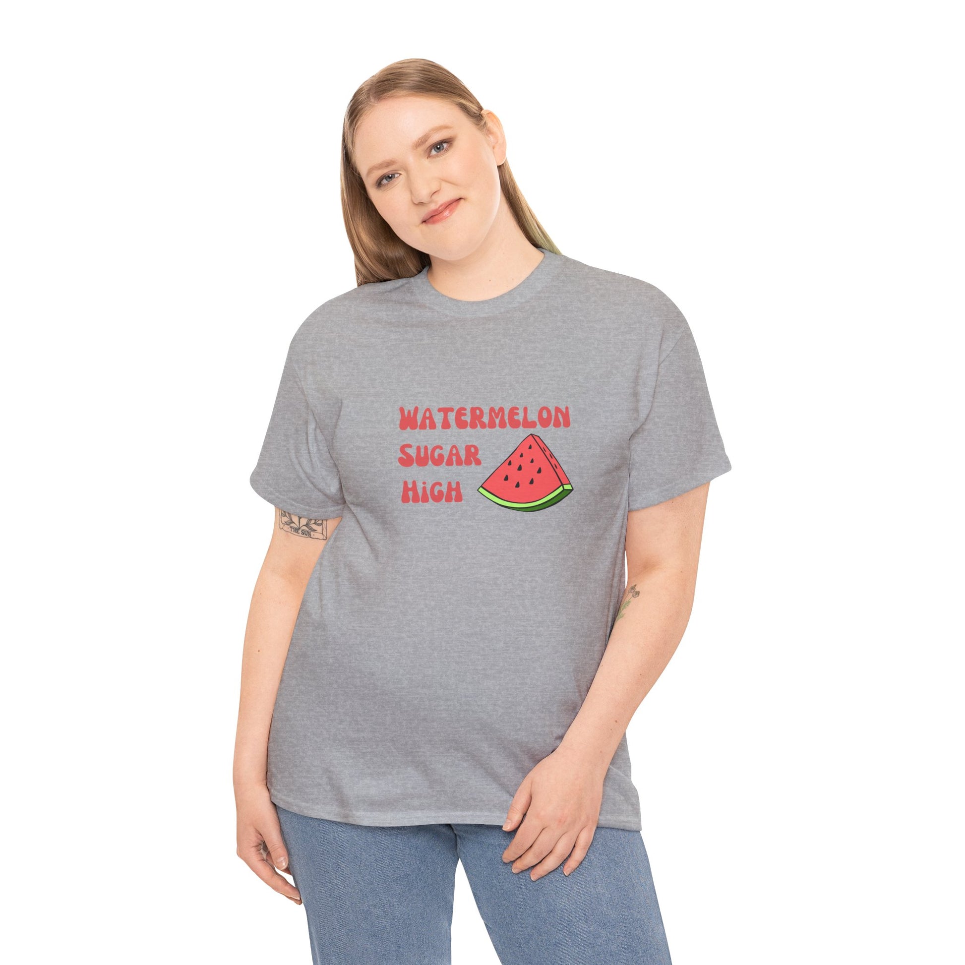 Watermelon Print Cotton T-Shirt | Cute Summer Tee, Fruit Graphic Shirt, Casual Everyday Wear - Wolf Aura Co