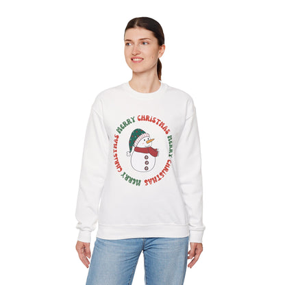 Christmas Snowman Crewneck Sweatshirt — "Merry Christmas" Circle Design
