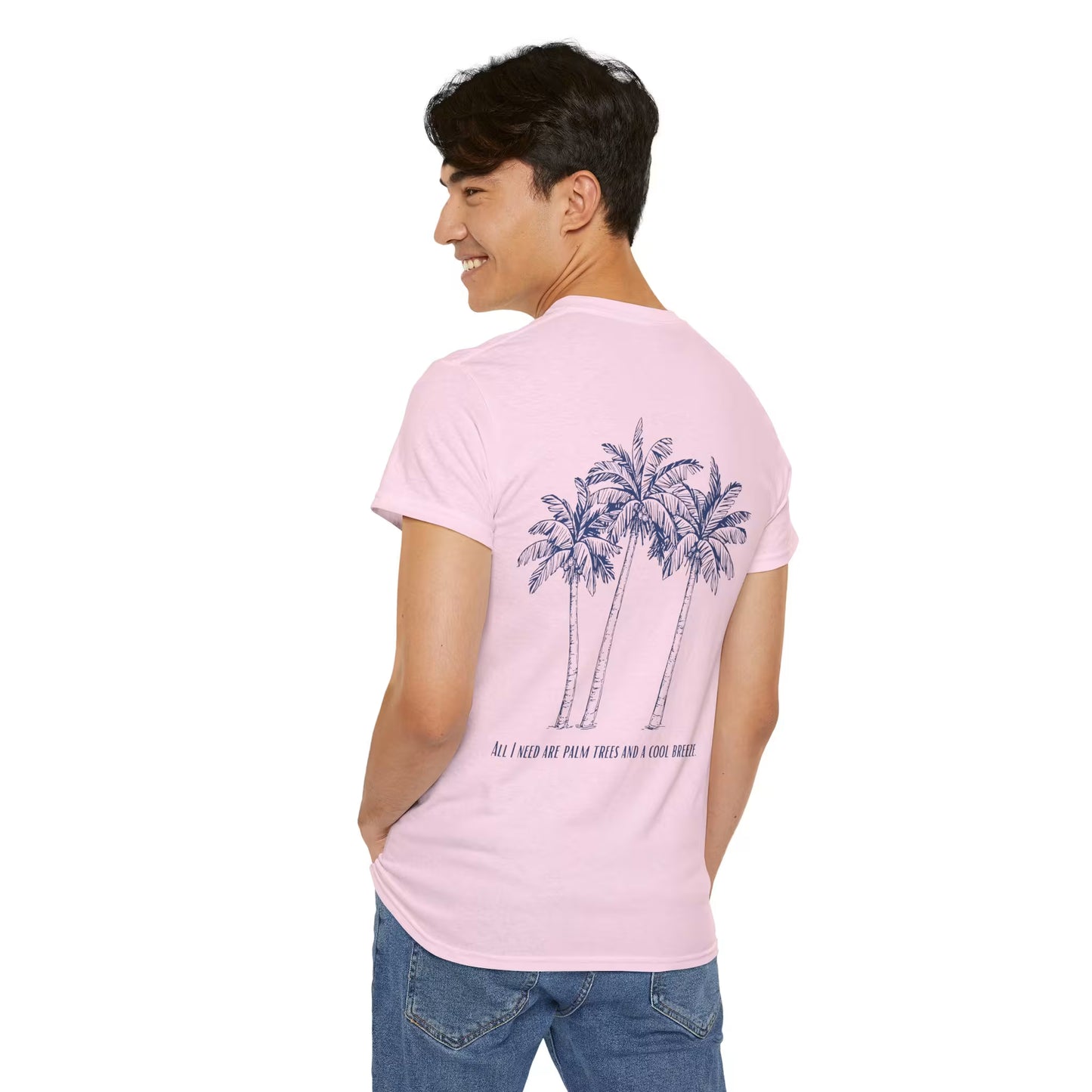 Palm Tree Print Cotton T-Shirt – Casual Summer Tee, Beachwear, Tropical Graphic Shirt, Everyday Comfort
