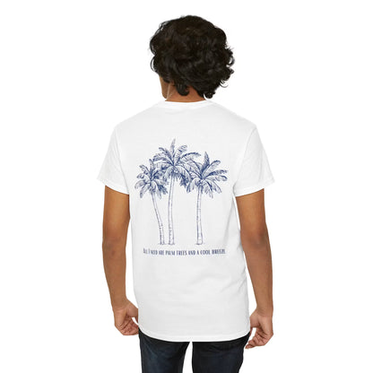 Palm Tree Print Cotton T-Shirt – Casual Summer Tee, Beachwear, Tropical Graphic Shirt, Everyday Comfort
